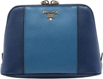 Prada Pre-owned Saffiano Leren Clutch - Dames - Vintage Clutch - Blauw - ONE Size - Leer - Vintage