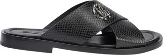 Roberto Cavalli Slide Sandalen in Slangenleer-Effect - Heren - Sandalen - Zwart - 41 EU - Leer - Schoenen