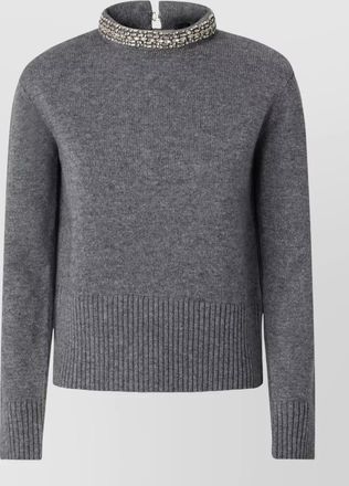 Pinko cashmere wool cropped rhinestone-collar sweater