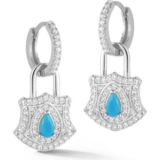 Sphera Milano Cubic Zirconia & Synthetic Turquoise Padlock Drop Huggie Hoop Earrings in Turquoise/Silver at Nordstrom Rack