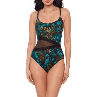 Miraclesuit Flor de Mare Metallic Floral Mesh Inset One-Piece Swimsuit in Black/Multi at Nordstrom Rack, Size 6