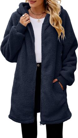 Generic Sherpa Fleece Jacket Women Womens Fleece Jacket Full Zip Longline Hoodies Plus Size Fuzzy Teddy Winter Coats Warm Oversized Hooded Sweatshirts Ladies 