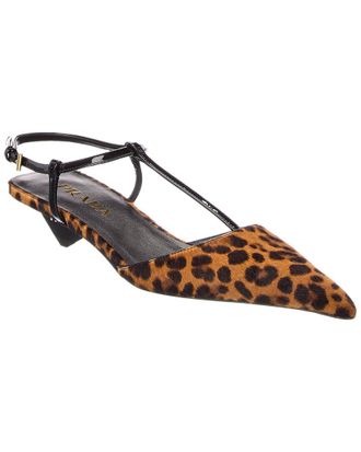 Prada Haircalf & Patent Pointy-Toe Slingback Pump