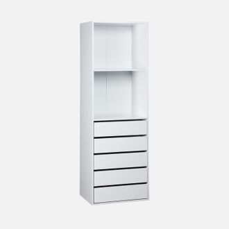 Sweeek Sweeek - M&oacute;dulo Armario Con 5 Cajones Y 2 Estantes, Modulo, Blanco, 60x45x180 Cm