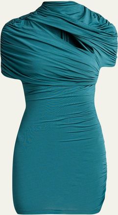 Balmain Short-Sleeve Fluid Jersey Ruched Mini Dress