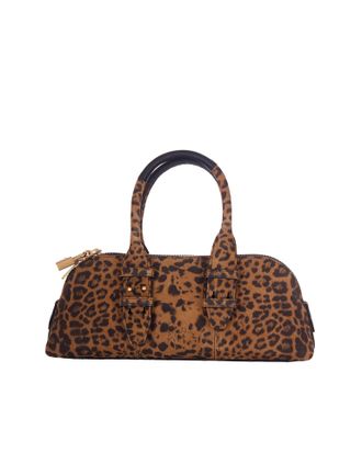 Pinko Womens Bowling Bag Escape Leopard Suede Leopard-Brown-Antique Gold Handbags Leopard/brown/antique Hand