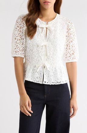CeCe by Cynthia Steffe Lace Peplum Top in New Ivory at Nordstrom, Size Xx-Small