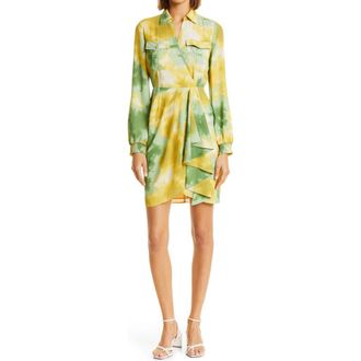 Toccin Tie Dye Wrap Front Long Sleeve Shirtdress in Leaf Tie Dye at Nordstrom Rack, Size 8