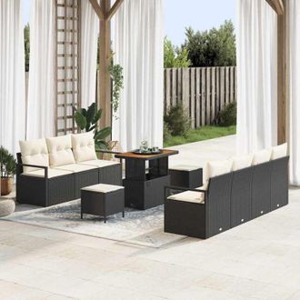 vidaXL Vidaxl - Conjunto De Sof&aacute; De Jard&iacute;n Con Coj&iacute;n 10 Pcs Negro Polirat&aacute;n
