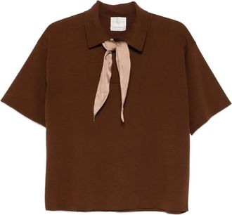Forte_Forte tie-detail polo top - Brown