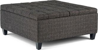 Simpli Home Harrison 36In Transitional Square Coffee Table Storage Ottoman