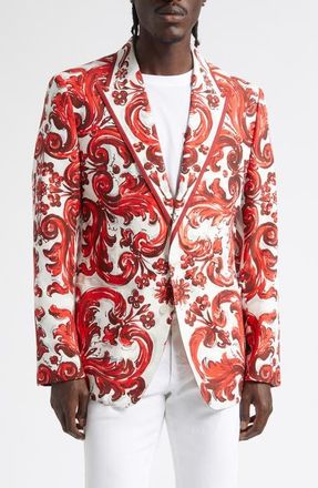 Dolce & Gabbana Majolica Print Cotton & Silk Jacquard Jacket in Is5Dq Mix Maiolica L Rubin at Nordstrom, Size 54
