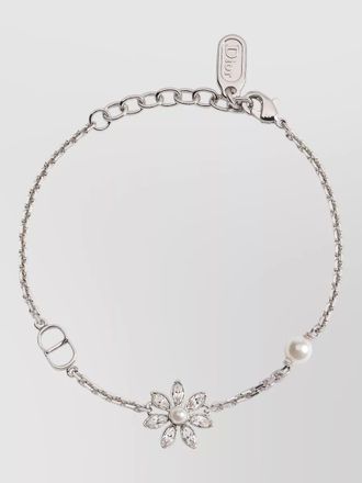 Dior necklace metal finish floral charm pearls