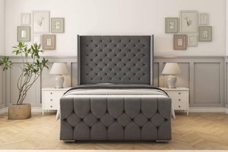 Sloomy Luthor Coniston Bed Frame With 50 Upholstered Wingback Headboard in Dark Grey | Size: Super King