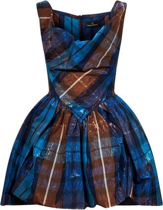 Vivienne Westwood Structured Mini Dress with Asymmetrical Neckline and Plaid Pattern