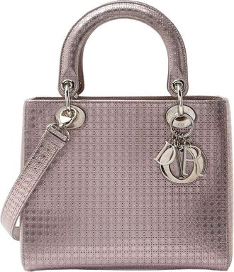 Dior Pink Micro Cannage Metallic Calfskin Lady Dior Medium Tote (Authentic Pre-Loved)