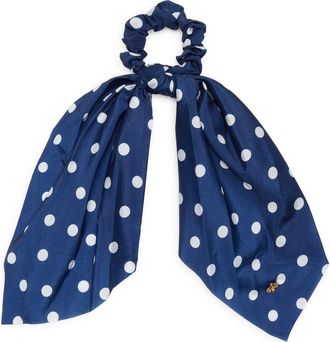 L. Erickson Athens Polka Dot Scarf Tie Scrunchie in Navy/White at Nordstrom