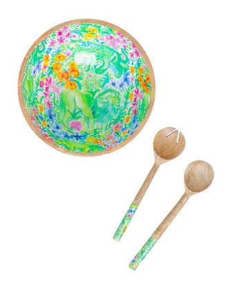 Tiramisu Jungle Paradise Mango Wood Salad Bowl With Servers