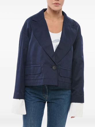 Giorgio Armani contrasting-cuffs cotton jacket - women - Cotton - 40 - Blue