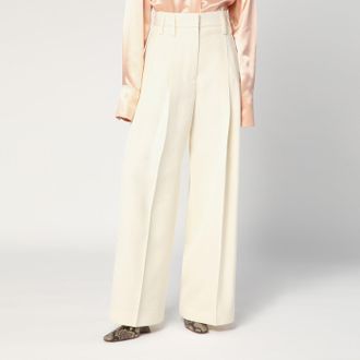 Jil Sander Pantalone ampio panna in misto seta