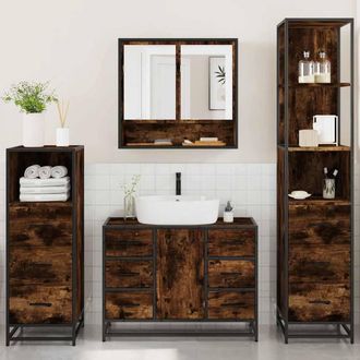 Berkfield Home Durable 4&not;Piece Bathroom Furniture Set&not;Smoked Oak Engineered Wood in Brown