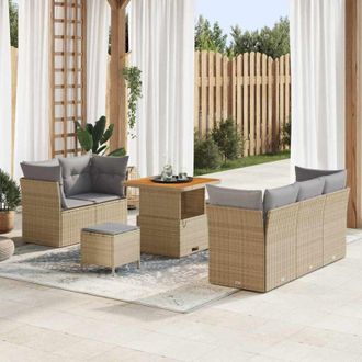 vidaXL Conjunto De Sof&aacute; De Jard&iacute;n 8 Pcs Beige Rat&aacute;n Sint&eacute;tico Vidaxl