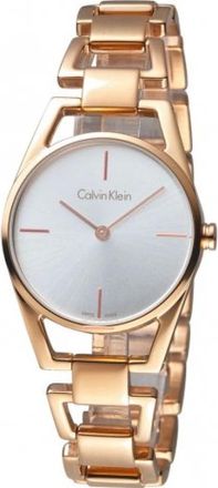 Calvin Klein Ros&eacute;gouden Quartz Horloge met Witte Wijzerplaat en Stalen Band - Dames - Horloges - Bruin - ONE Size - Accessoires