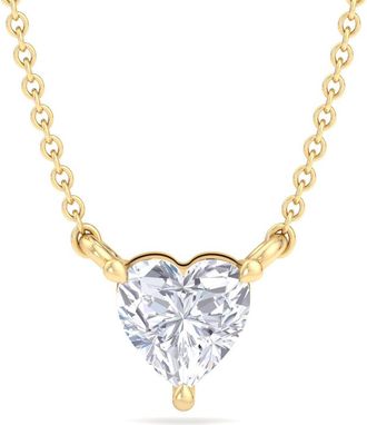 SuperJeweler Heart Shape Lab Grown Diamond Pendant Necklace in 14K White or Yellow Gold - 1/4 to 7 Carat Total Weight - Classic Solitaire Setting for Women