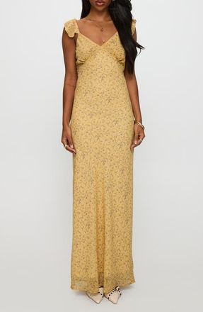Princess Polly Dearlie Floral Ruffle Strap Maxi Dress in Yellow at Nordstrom, Size 12