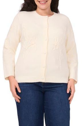 CeCe by Cynthia Steffe Flower Embellished Cardigan in Buttercream at Nordstrom Rack, Size 3X