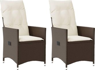 vidaXL Sillones Reclinables Jard&iacute;n Con Cojines Marrones 2 Uds Rat&aacute;n Pe Vidaxl