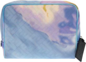 Fendi Light Blue Purple Yellow Fabric Leather Pouch (Pre-Owned)