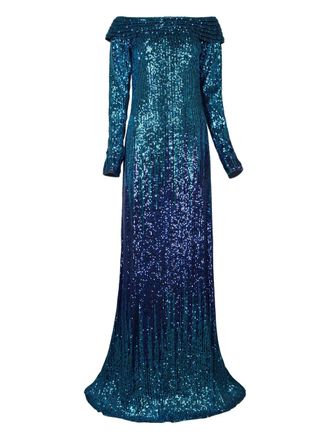 Tadashi Shoji sequin off-shoulder maxi dress - women - Polyester/Spandex/Elastane - 3XL - Blue