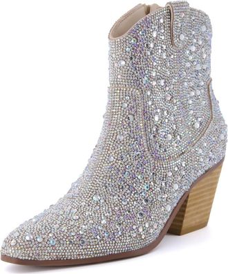 Cushionaire Womens Bravo Sparkly Rhinestone Western Cowboy Ankle Boot In Silver