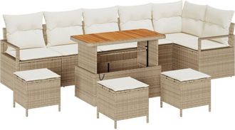 vidaXL Garden Sofa Set with Cushion 10 pcs Beige Poly rattan Vidaxl