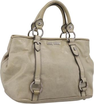 Miu Miu Bow Satchel Vitello Lux Beige Leather Handbag (Pre-Owned)