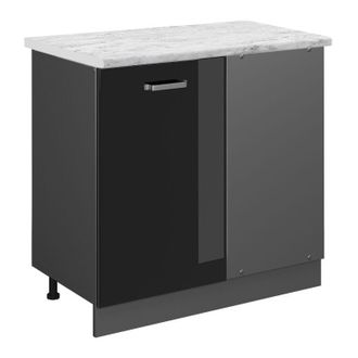 Vicco Armario De Esquina R-line, Negro Brillo Intenso, 86 Cm Et M&aacute;rmol, Vicco