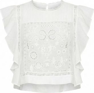 Self Portrait Ramie Lace Frill Top