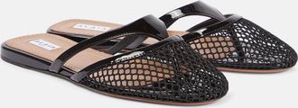 Alaia Infradito fishnet leather-trimmed mules