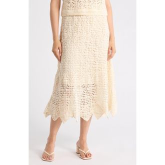 Adrianna Papell Floral Open Stitch A-Line Midi Skirt in Cream at Nordstrom Rack, Size Medium