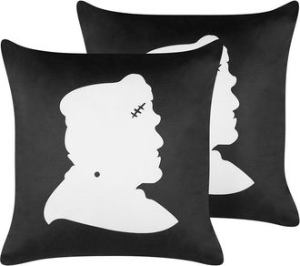 Beliani Conjunto De 2 Cojines De Terciopelo Negro Blanco 45 X 45 Cm Halloween Franklinia