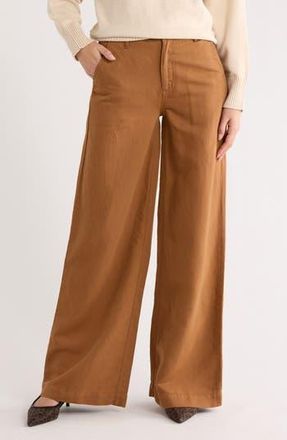 AG - Adriano Goldschmied Stella Low Slung Palazzo Linen & Cotton Pants in Tree Bark at Nordstrom Rack, Size 29