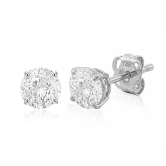 MAX + STONE 14k Gold Solitaire Round Earrings Studs Embellished with Swarovski Zirconia Various Sizes