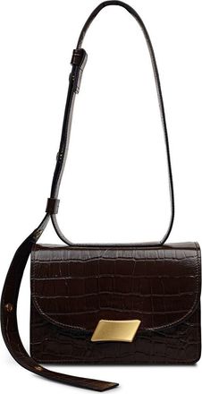 Radley London The Belsize - Faux Croc Small Flapover Shoulder Bag in Dark Oak at Nordstrom