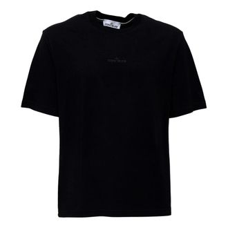 Stone Island T-shirt met Flock Logo - Heren - T-shirts - Zwart - L - Katoen - Tops