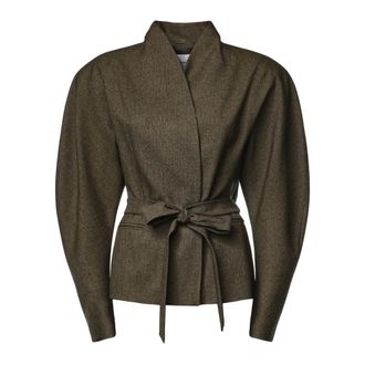 Andamane Jassen, Dames, Bruin, S, Leer, Margaux Jas met Pofmouwen en Riem