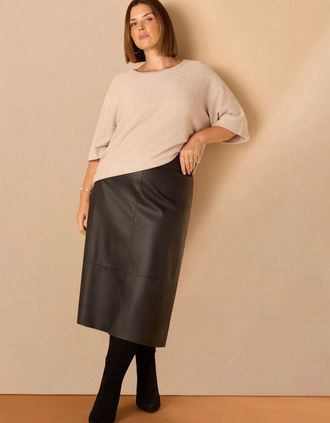 Live Unlimited London Womens Black Faux Leather Seam Detail Midi Skirt - Size: 14