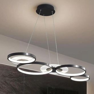 Trade Shop Trade Shop Traesio - Trade Shop - Lampadario A Sospensione Led Nero 65w 6 Anelli Luminosi Moderno Con Telecomando 71415