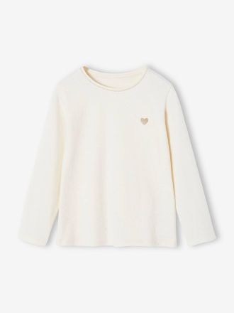 Vertbaudet M&auml;dchen Shirt mit Glitzerherz und Recycling-Baumwolle BASIC wollwei&szlig;