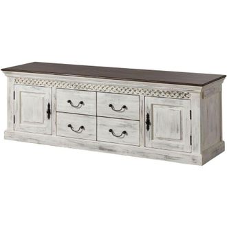 Massivmoebel24 Mobile tv in legno di acacia / mango - bianco cerato 180x50x60 castle-antik 104